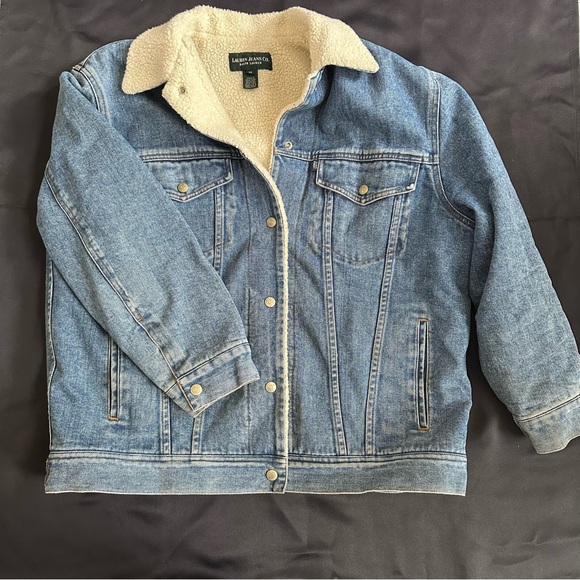 Ralph Lauren Jeans Vtg Women’s 1X Denim Trucker Jacket Sherpa Lined Barn Jacket - Picture 1 of 11